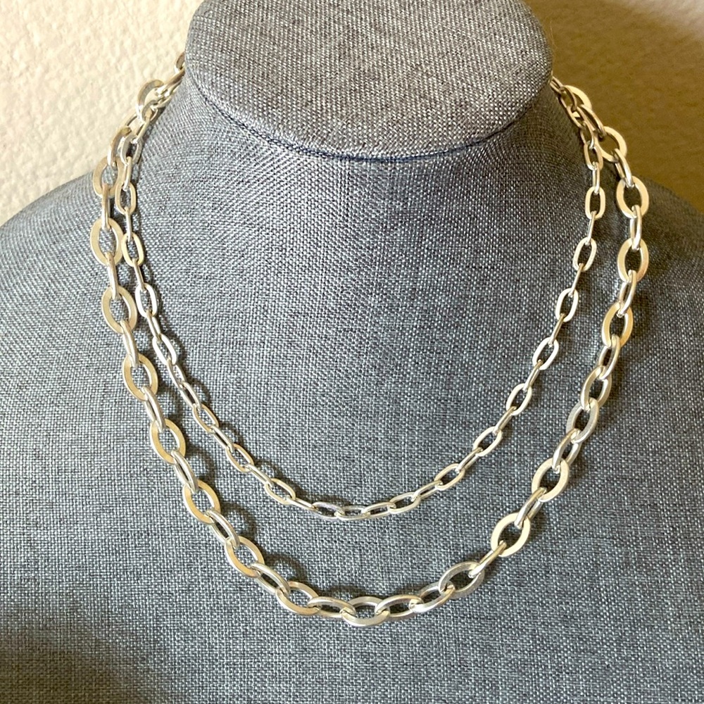 VINTAGE 90s DANA BUCHMAN Double Strand Silver Toned Necklace
